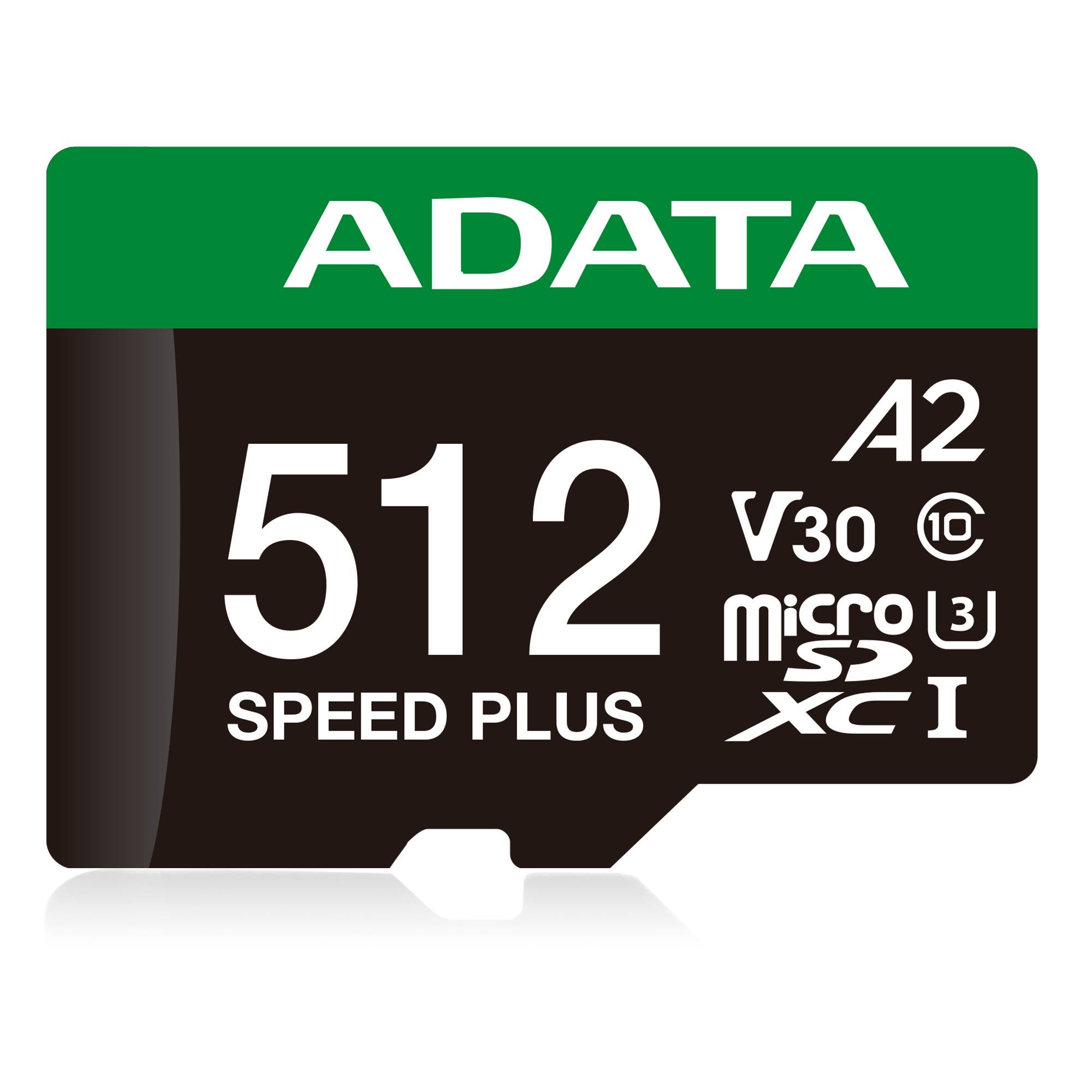 Micro Secure Digital ADATA SPEED PLUS microSDXC UHS-I U3 Clase 10 - SD 6.0, V30 512GB Clase 10 (A2), Velocidad de lectura / escritura 180/160 MB/s UD512GUI3 Micro Secure Digital ADATA SPEED PLUS microSDXC UHS-I U3 Clase 10 - SD 6.0, V30 512GB Clase 10 (A2), Velocidad de lectura / escritura 180/160 MB/s UD512GUI3